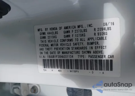 2017 Acura Tlx z USA, uszkodzony, nr VIN 19UUB1F3XHA001134